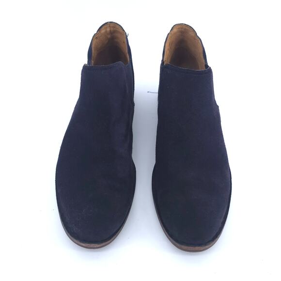 Trask Allison Italian Navy Blue Suede Chelsea Bootie Stacked Heel Vibram Sole 9 - Picture 3 of 13